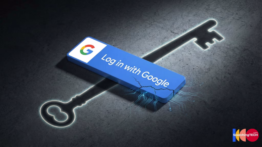 Conceptual illustration of the "Log in with Google" button revealing hidden security risks